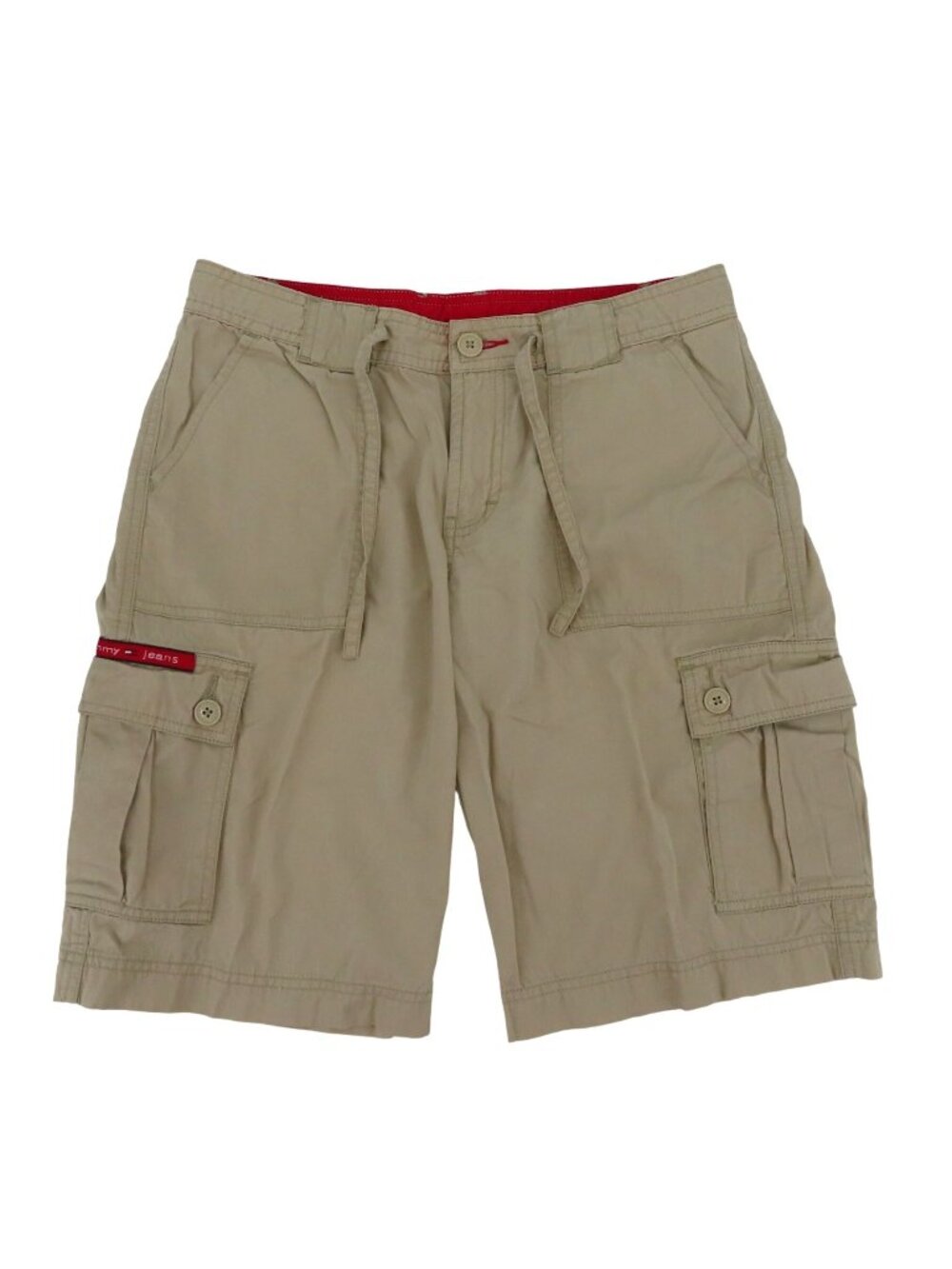 VTG Tommy Jeans Juniors 5 Beige Cargo Shorts Button Pockets Drawstring Y2K 2003